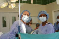 Steve with Dr Tekle in surgery